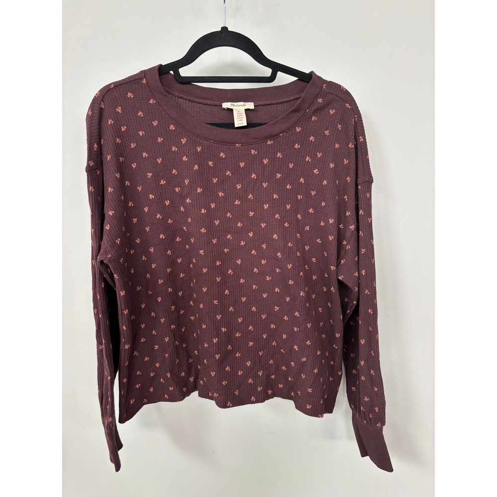 Madewell Womens Waffle Knit Pajama Set‎ Burgundy Floral Ditsy Thermal Medium NEW